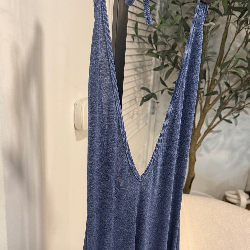 Beginning Boutique - Paige Blue Deep Plunge Midi Dress - Picture 2 of 8